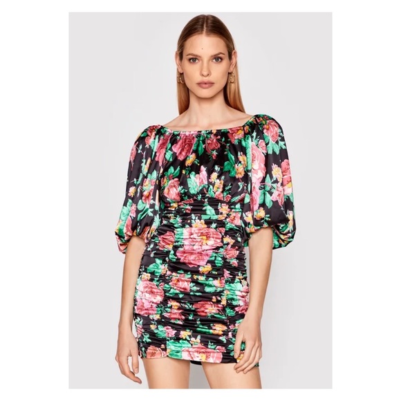 New! FOR LOVE & LEMONS “Jolie” Floral Ruched Mini Dress - Picture 5 of 13